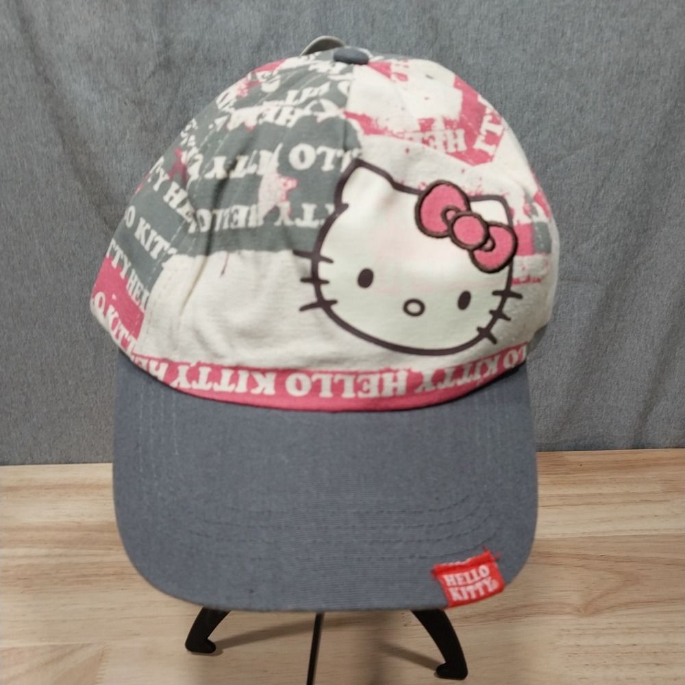 Hello Kitty Baseball Cap Distressed Collage OSFM Grey Pink Loungefly